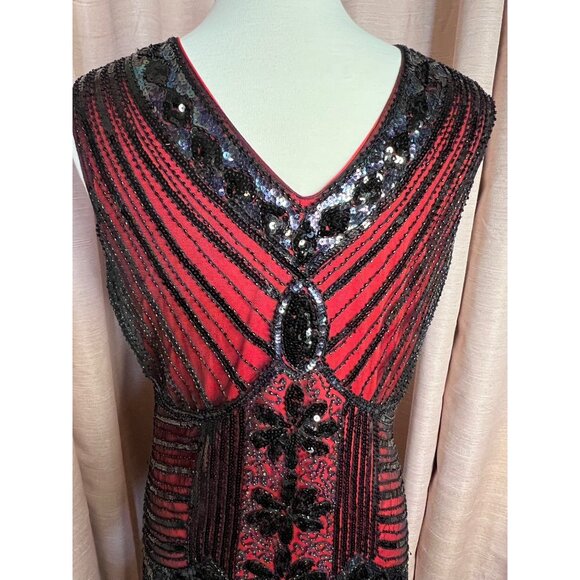 Vintage-Inspired Red & Black Beaded Flapper Dress Fringe Size XL 1920s Gatsby - Picture 16 of 16